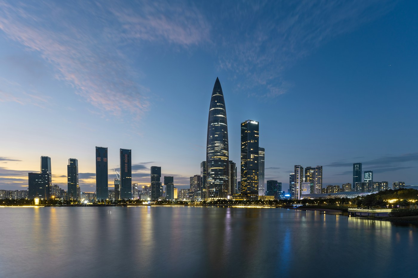 Shenzhen waterfront and city skyline after dark